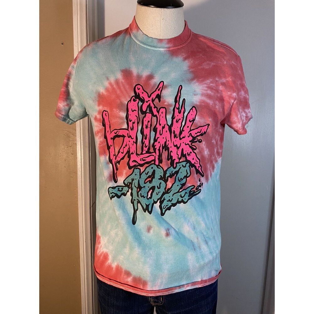 Blink 182‎ Band Spell Out Graphic Men's Spiral Tye Dye Shirt Small S